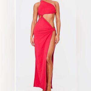 NWT red asymmetrical side knot maxi dress
